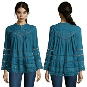 Love Sam – Eyelet Embroidered Peasant Top Size XS